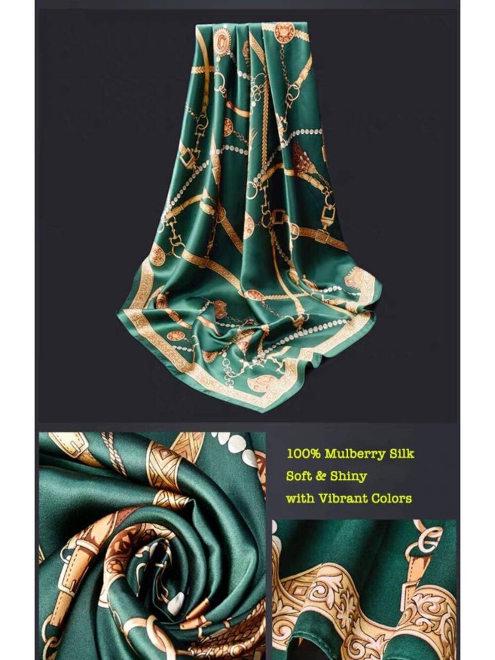 100% Mulberry Silk Scarf -21” Square Neckerchief with Gift Packed - Picture 3 of 7